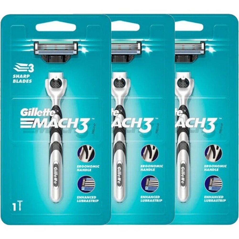 Gillette Mach3 Razor for Men, 1 Razor Handle + 1 Blade Refill - 3PK